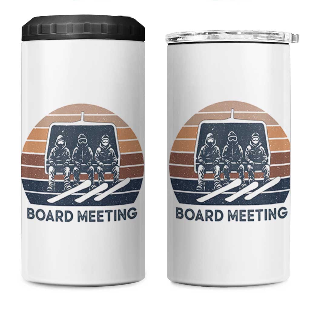 Funny Snowboarding Board Meeting 4 in 1 Can Cooler Tumbler Retro Chairlift Snowboarders Powder Junkies - Wonder Print Shop