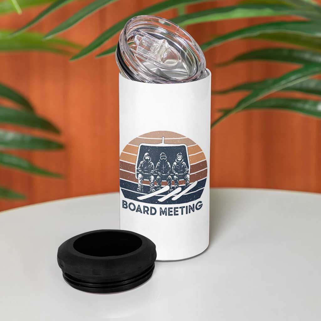 Funny Snowboarding Board Meeting 4 in 1 Can Cooler Tumbler Retro Chairlift Snowboarders Powder Junkies - Wonder Print Shop