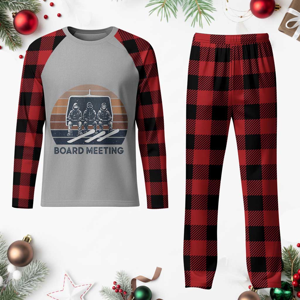 Funny Snowboarding Board Meeting Plaid Pajama Set Retro Chairlift Snowboarders Powder Junkies - Wonder Print Shop