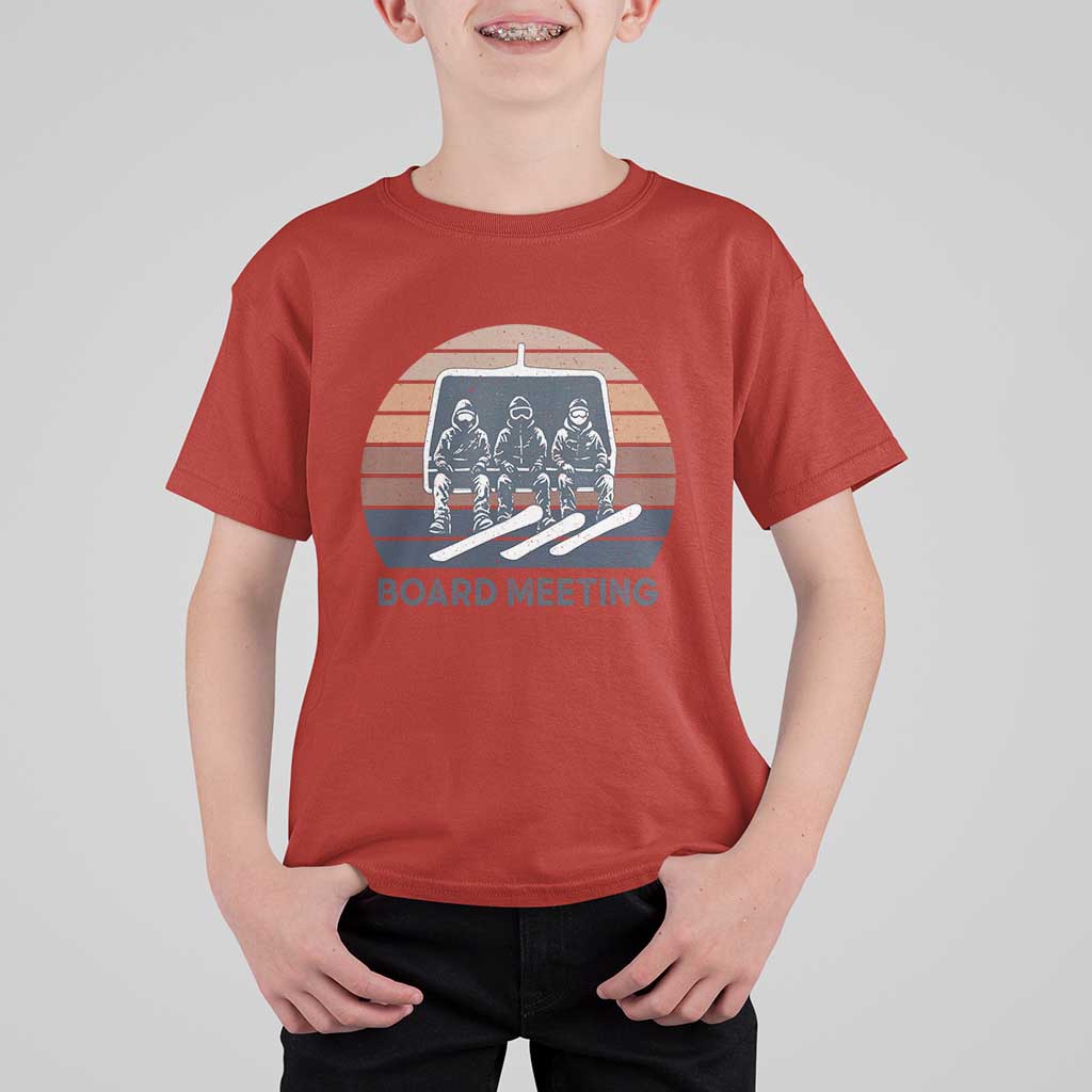 Funny Snowboarding Board Meeting T Shirt For Kid Retro Chairlift Snowboarders Powder Junkies - Wonder Print Shop