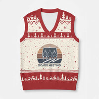 Funny Snowboarding Board Meeting V-Neck Knit Sweater Vest Retro Chairlift Snowboarders Powder Junkies - Wonder Print Shop