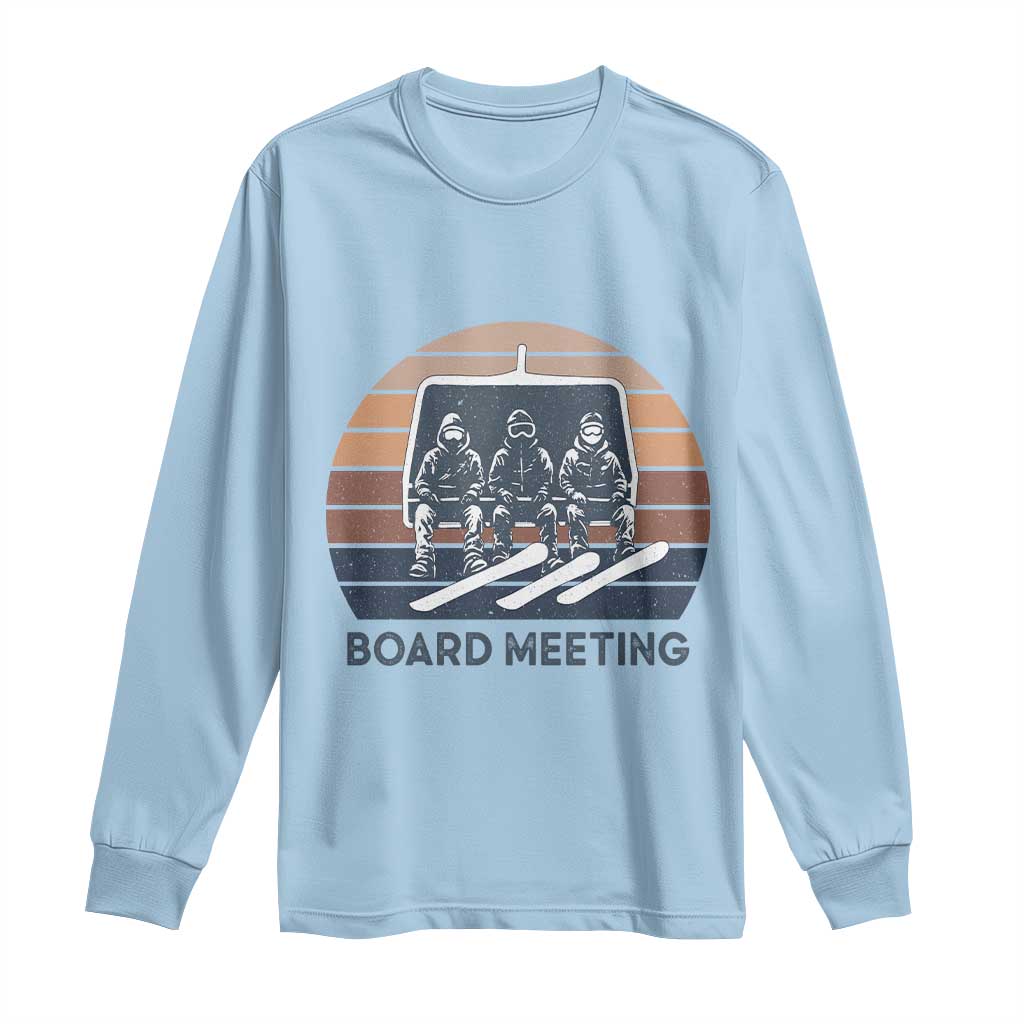 Funny Snowboarding Board Meeting Long Sleeve Shirt Retro Chairlift Snowboarders Powder Junkies - Wonder Print Shop