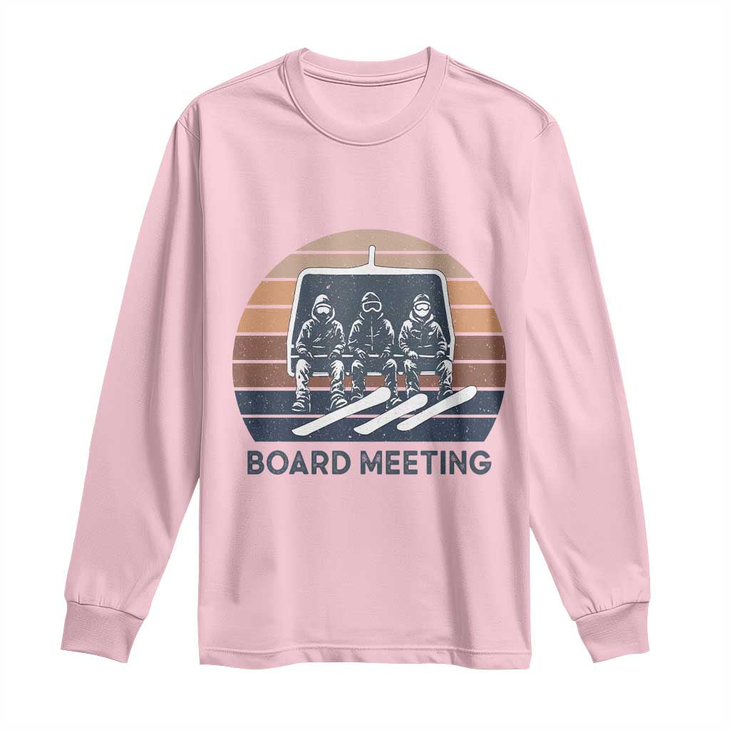 Funny Snowboarding Board Meeting Long Sleeve Shirt Retro Chairlift Snowboarders Powder Junkies - Wonder Print Shop