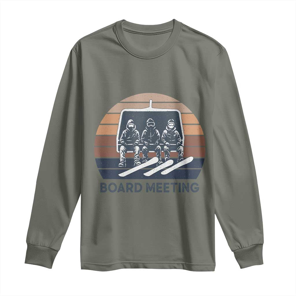 Funny Snowboarding Board Meeting Long Sleeve Shirt Retro Chairlift Snowboarders Powder Junkies - Wonder Print Shop
