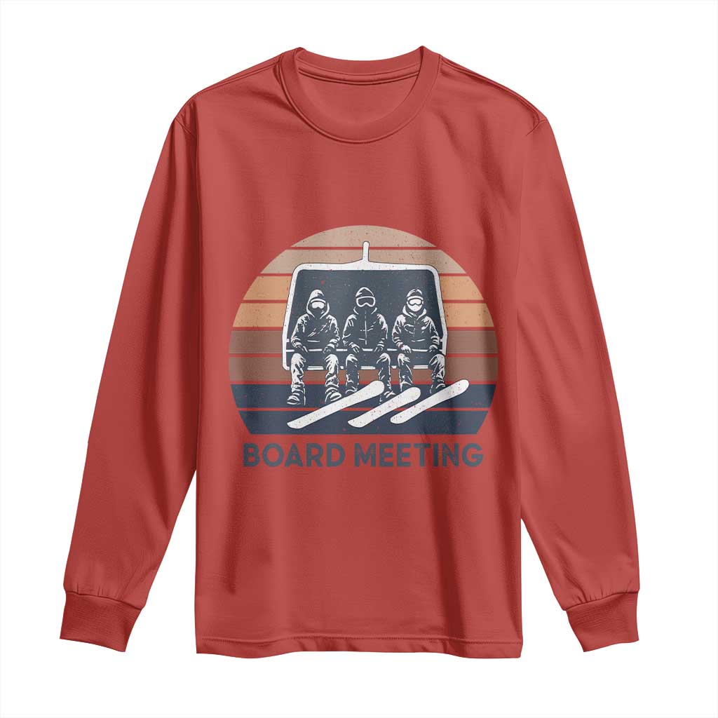 Funny Snowboarding Board Meeting Long Sleeve Shirt Retro Chairlift Snowboarders Powder Junkies - Wonder Print Shop