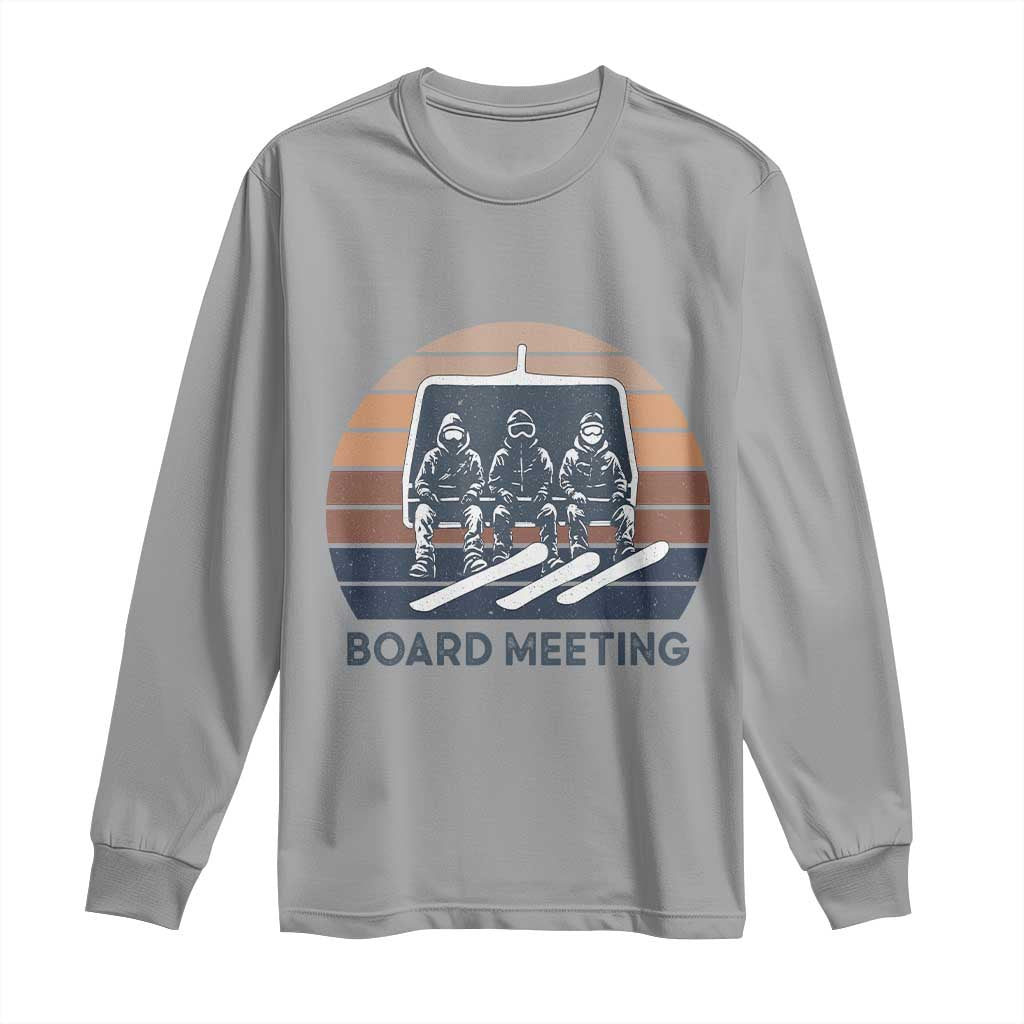 Funny Snowboarding Board Meeting Long Sleeve Shirt Retro Chairlift Snowboarders Powder Junkies - Wonder Print Shop