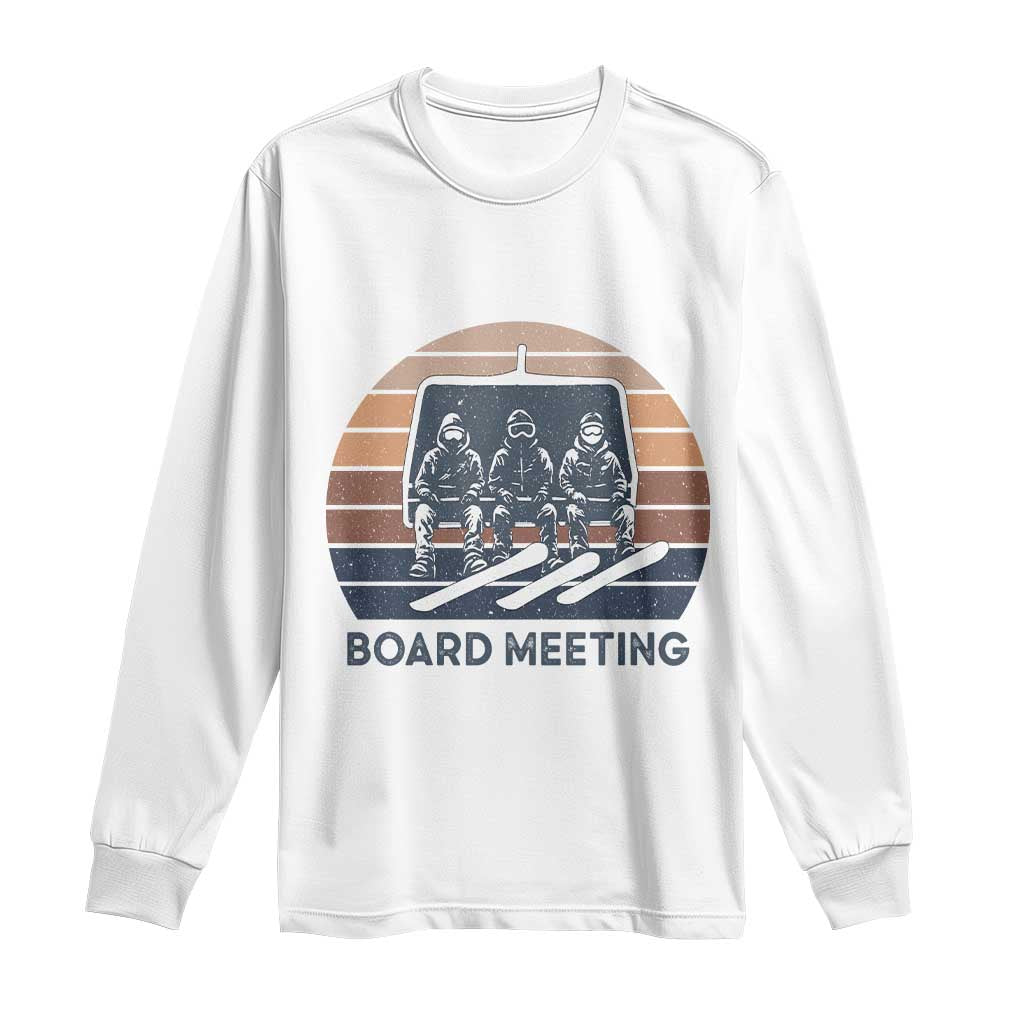 Funny Snowboarding Board Meeting Long Sleeve Shirt Retro Chairlift Snowboarders Powder Junkies - Wonder Print Shop