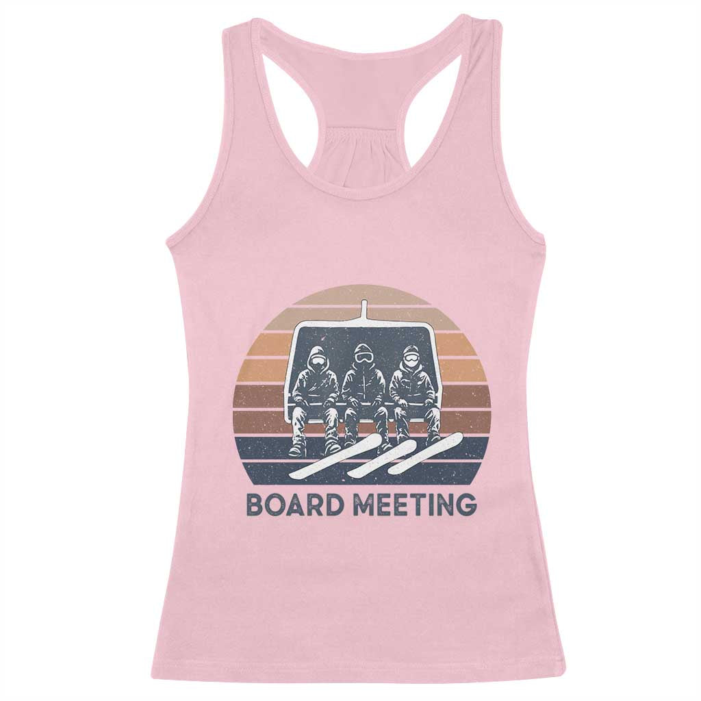 Funny Snowboarding Board Meeting Racerback Tank Top Retro Chairlift Snowboarders Powder Junkies - Wonder Print Shop