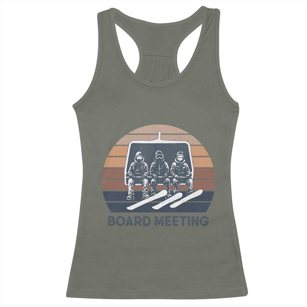 Funny Snowboarding Board Meeting Racerback Tank Top Retro Chairlift Snowboarders Powder Junkies - Wonder Print Shop