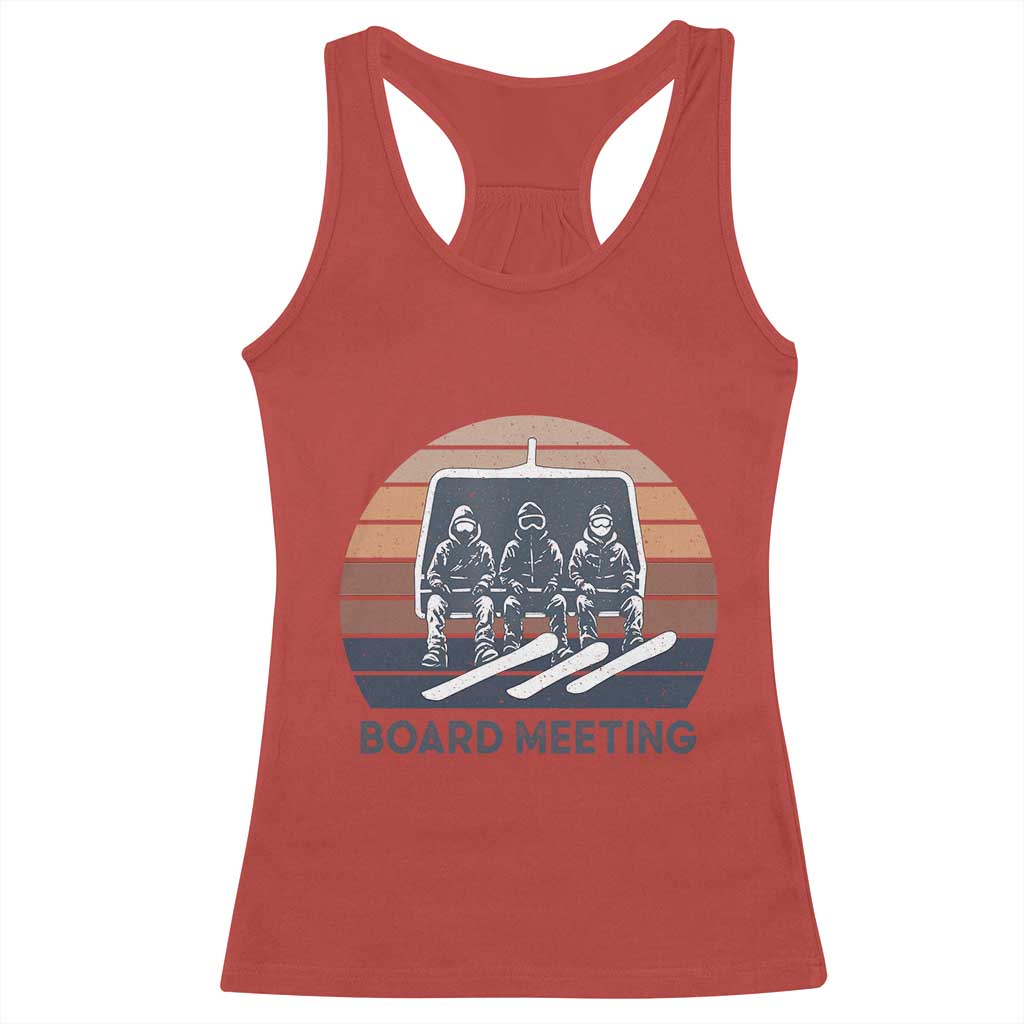Funny Snowboarding Board Meeting Racerback Tank Top Retro Chairlift Snowboarders Powder Junkies - Wonder Print Shop