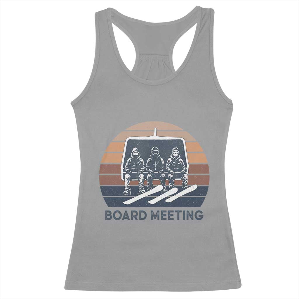 Funny Snowboarding Board Meeting Racerback Tank Top Retro Chairlift Snowboarders Powder Junkies - Wonder Print Shop