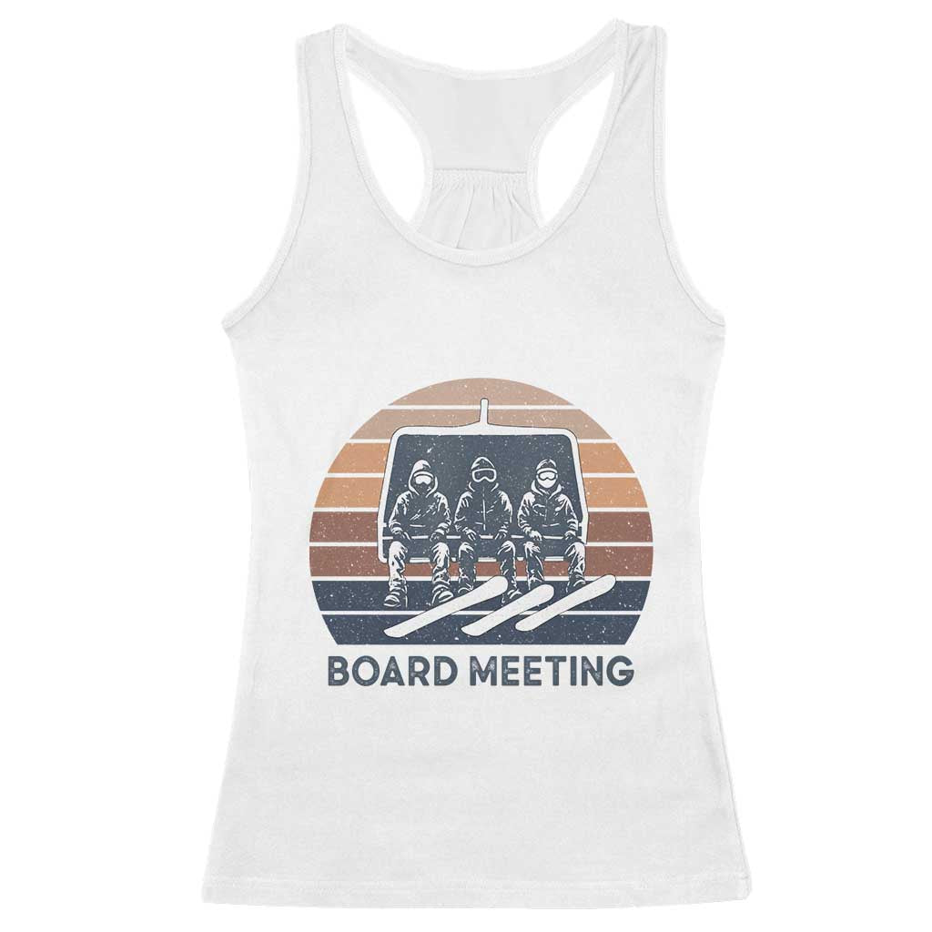 Funny Snowboarding Board Meeting Racerback Tank Top Retro Chairlift Snowboarders Powder Junkies - Wonder Print Shop