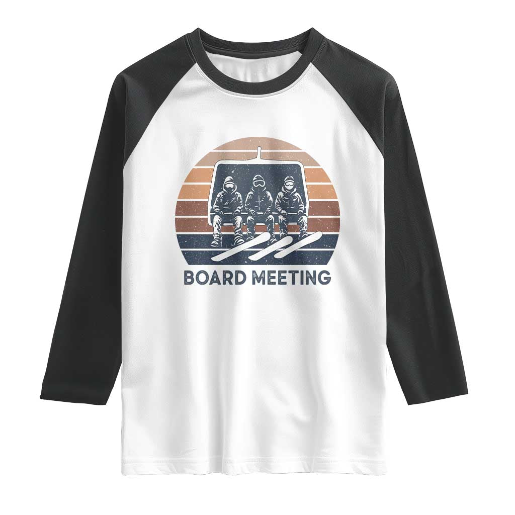 Funny Snowboarding Board Meeting Raglan Shirt Retro Chairlift Snowboarders Powder Junkies - Wonder Print Shop