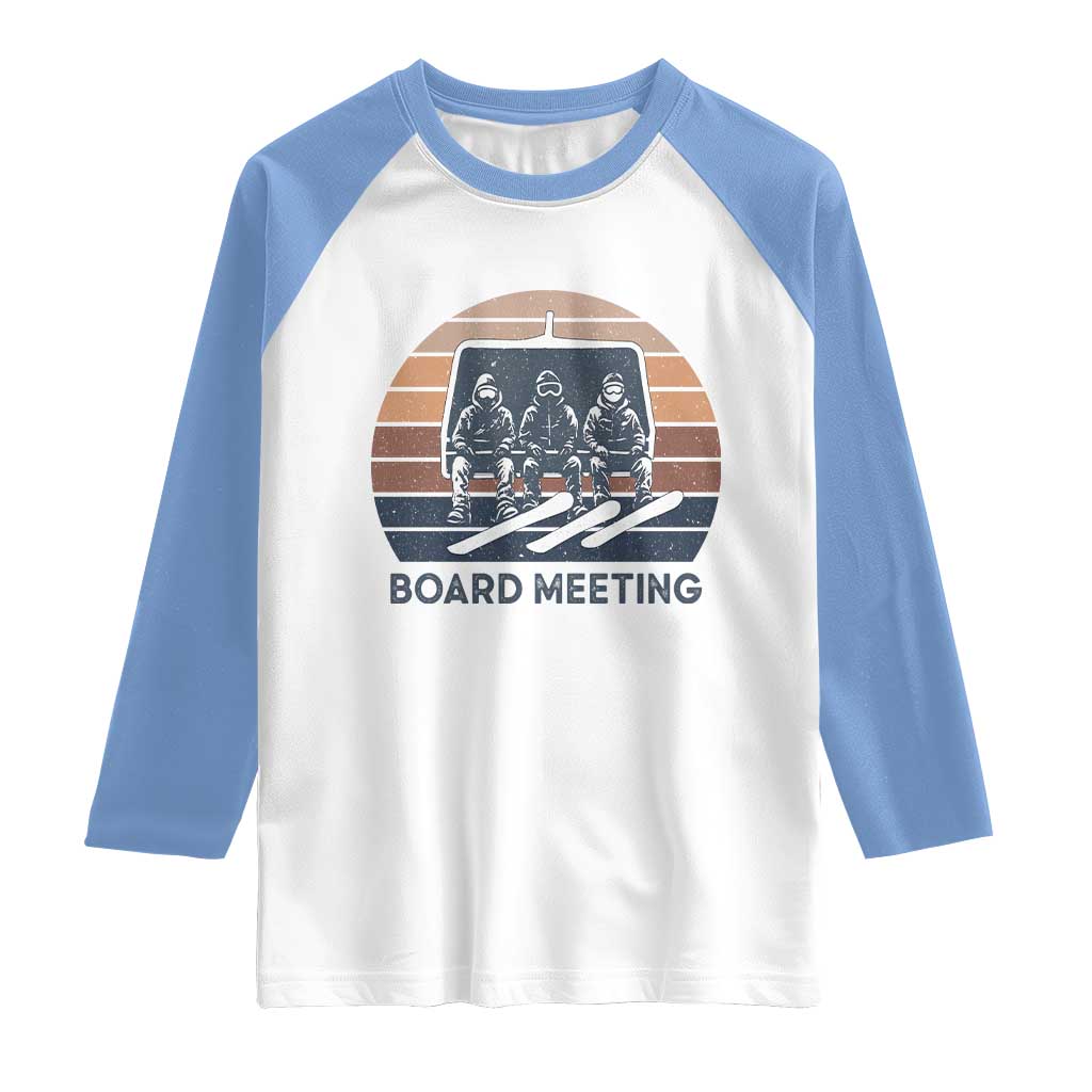 Funny Snowboarding Board Meeting Raglan Shirt Retro Chairlift Snowboarders Powder Junkies - Wonder Print Shop