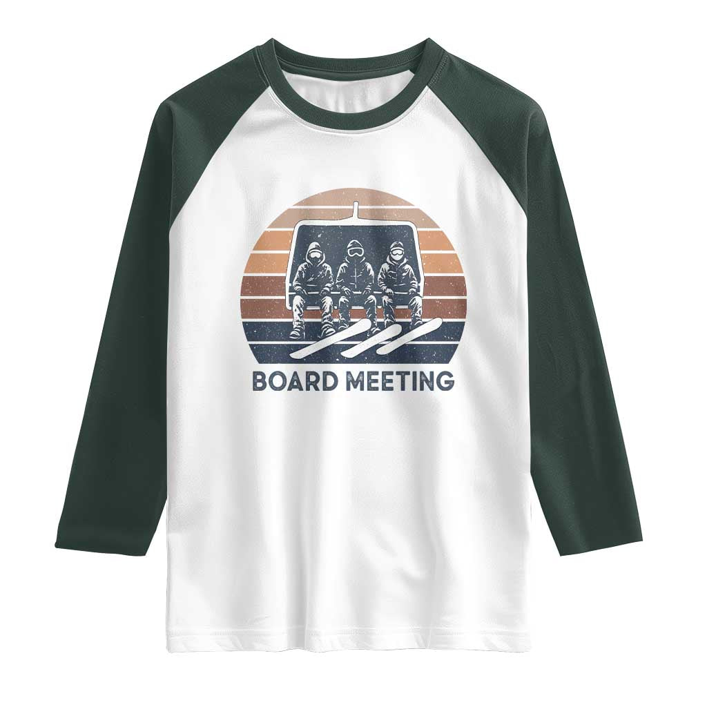 Funny Snowboarding Board Meeting Raglan Shirt Retro Chairlift Snowboarders Powder Junkies - Wonder Print Shop