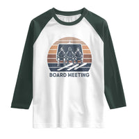 Funny Snowboarding Board Meeting Raglan Shirt Retro Chairlift Snowboarders Powder Junkies - Wonder Print Shop