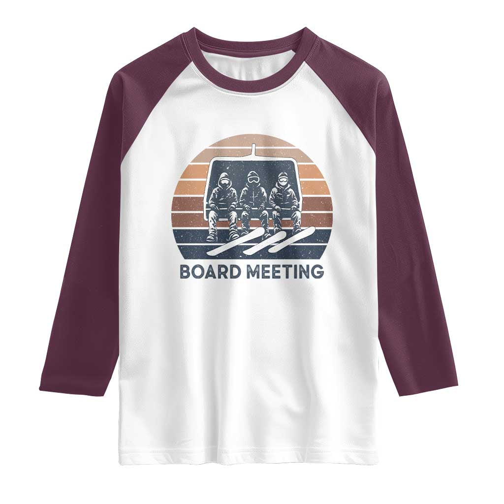 Funny Snowboarding Board Meeting Raglan Shirt Retro Chairlift Snowboarders Powder Junkies - Wonder Print Shop