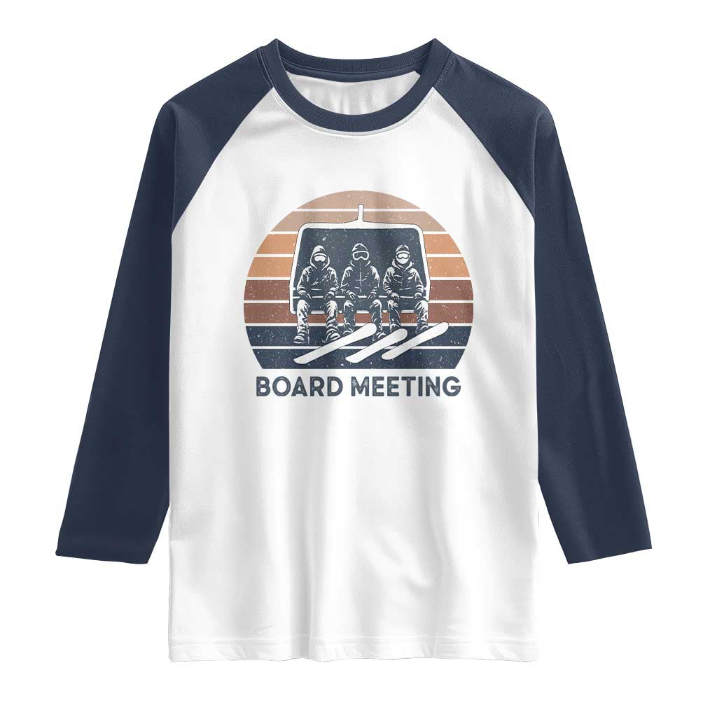 Funny Snowboarding Board Meeting Raglan Shirt Retro Chairlift Snowboarders Powder Junkies - Wonder Print Shop