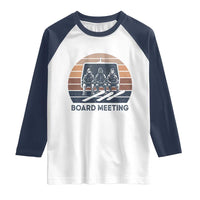 Funny Snowboarding Board Meeting Raglan Shirt Retro Chairlift Snowboarders Powder Junkies - Wonder Print Shop