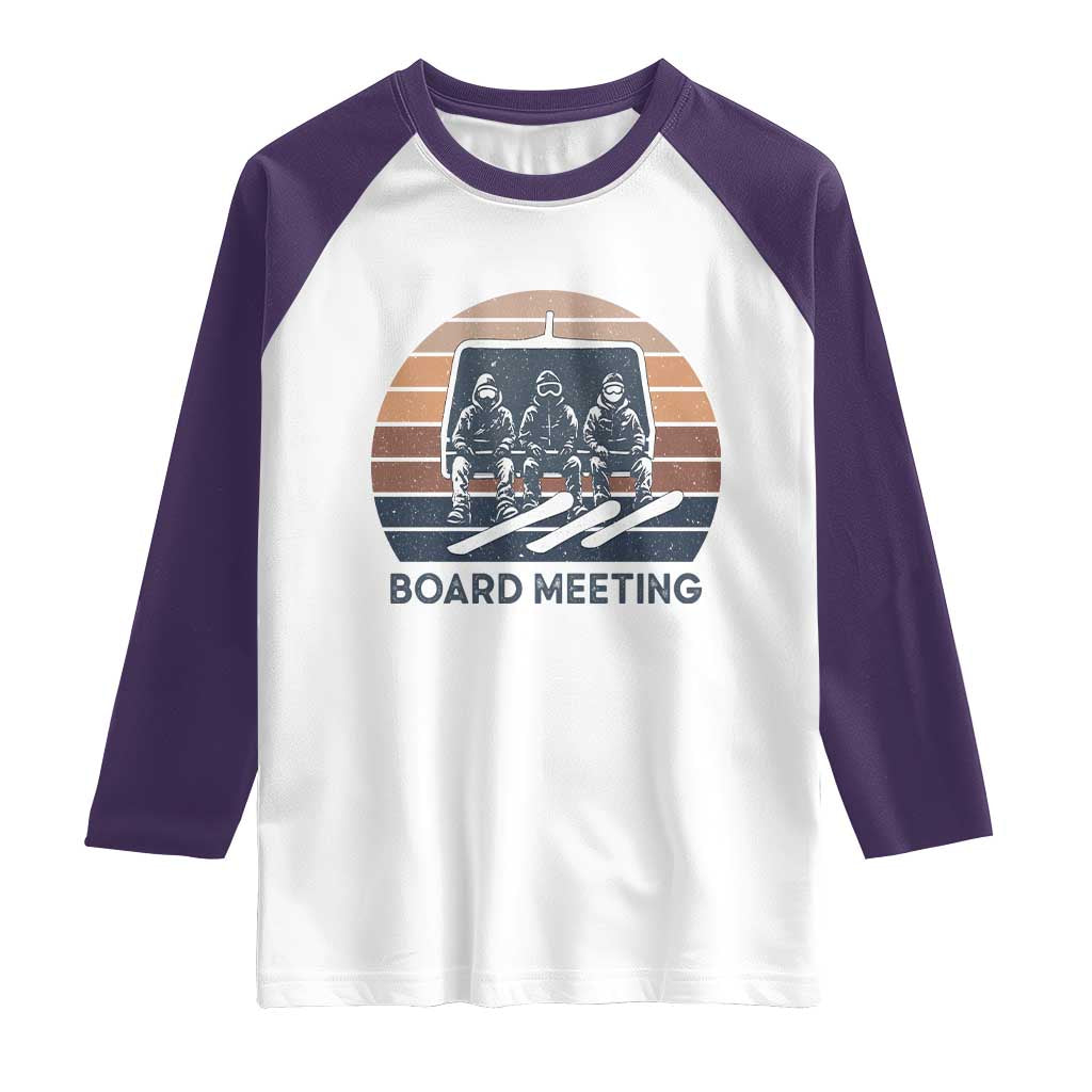 Funny Snowboarding Board Meeting Raglan Shirt Retro Chairlift Snowboarders Powder Junkies - Wonder Print Shop