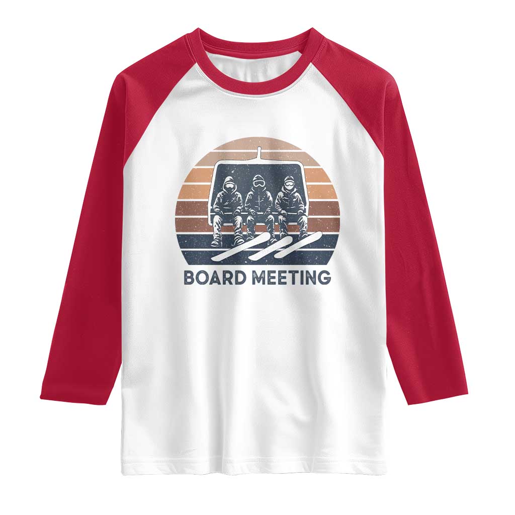 Funny Snowboarding Board Meeting Raglan Shirt Retro Chairlift Snowboarders Powder Junkies - Wonder Print Shop