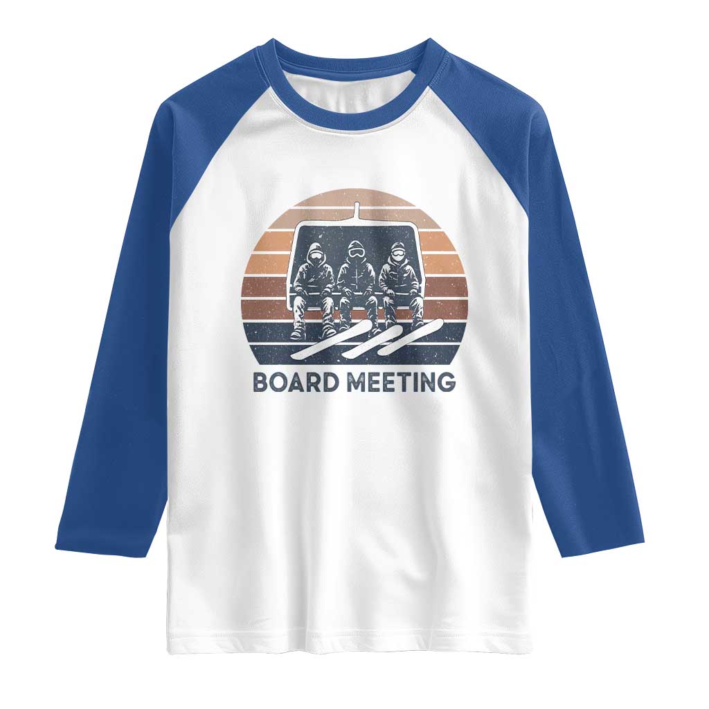 Funny Snowboarding Board Meeting Raglan Shirt Retro Chairlift Snowboarders Powder Junkies - Wonder Print Shop