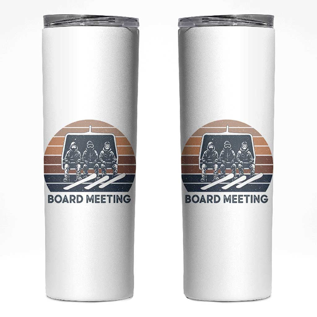 Funny Snowboarding Board Meeting Skinny Tumbler Retro Chairlift Snowboarders Powder Junkies - Wonder Print Shop