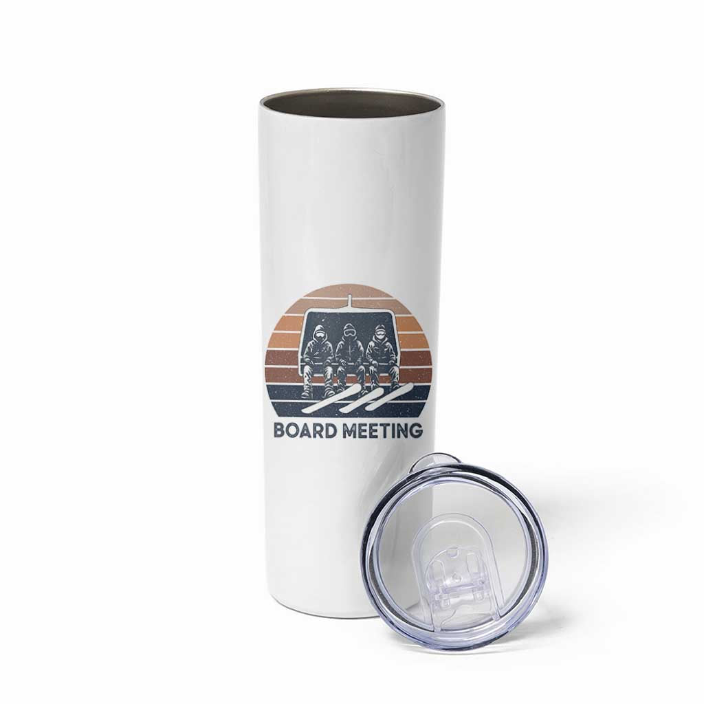 Funny Snowboarding Board Meeting Skinny Tumbler Retro Chairlift Snowboarders Powder Junkies - Wonder Print Shop