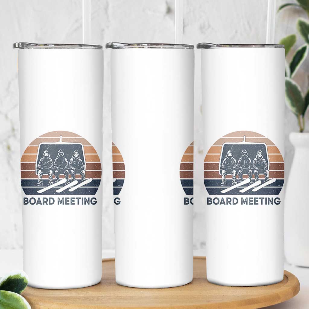 Funny Snowboarding Board Meeting Skinny Tumbler Retro Chairlift Snowboarders Powder Junkies - Wonder Print Shop