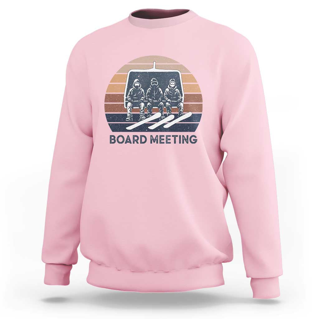 Funny Snowboarding Board Meeting Sweatshirt Retro Chairlift Snowboarders Powder Junkies - Wonder Print Shop