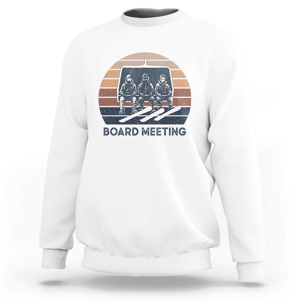 Funny Snowboarding Board Meeting Sweatshirt Retro Chairlift Snowboarders Powder Junkies - Wonder Print Shop