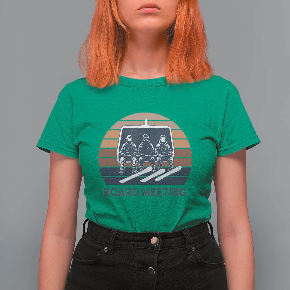 Funny Snowboarding Board Meeting T Shirt For Women Retro Chairlift Snowboarders Powder Junkies - Wonder Print Shop