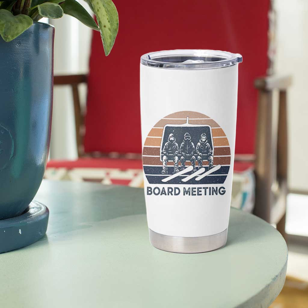 Funny Snowboarding Board Meeting Tumbler Cup Retro Chairlift Snowboarders Powder Junkies - Wonder Print Shop
