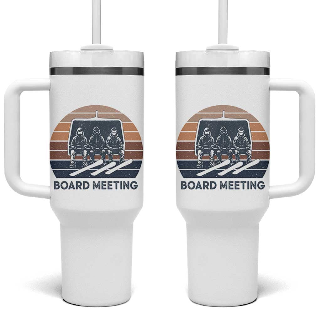Funny Snowboarding Board Meeting Tumbler With Handle Retro Chairlift Snowboarders Powder Junkies - Wonder Print Shop