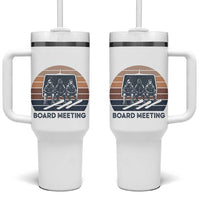 Funny Snowboarding Board Meeting Tumbler With Handle Retro Chairlift Snowboarders Powder Junkies - Wonder Print Shop