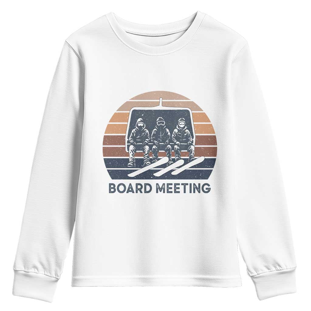 Funny Snowboarding Board Meeting Youth Sweatshirt Retro Chairlift Snowboarders Powder Junkies - Wonder Print Shop