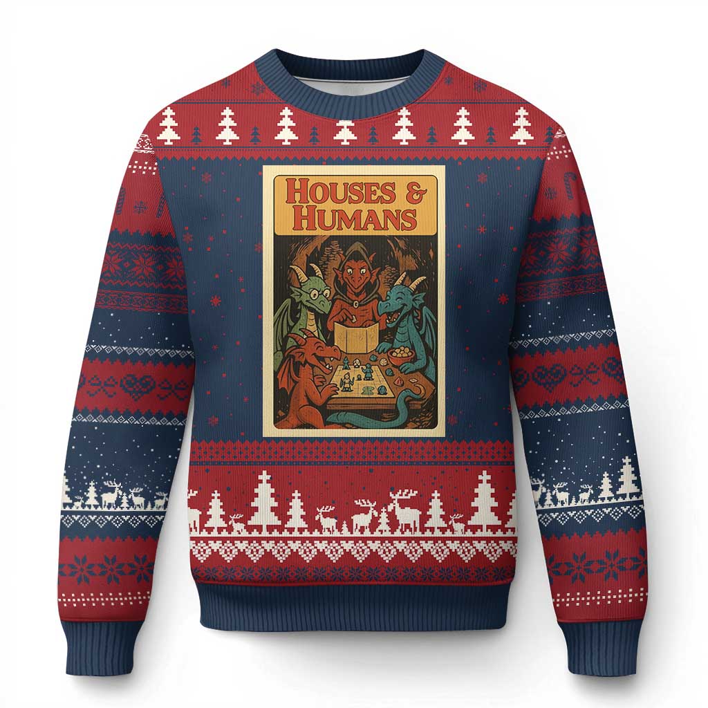 Houses and Humans Fantasy Tabletop Game Ugly Christmas Sweater Retro RPG Dragons Board Game Roleplay Fans - Wonder Print Shop