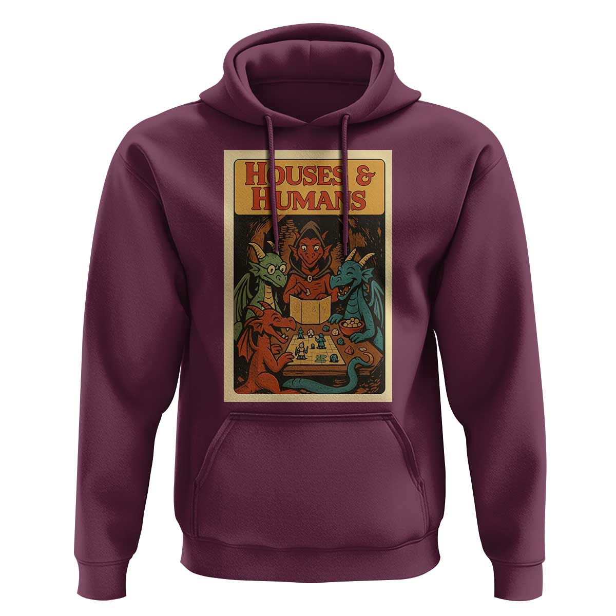 Houses and Humans Fantasy Tabletop Game Hoodie Retro RPG Dragons Board Game Roleplay Fans - Wonder Print Shop