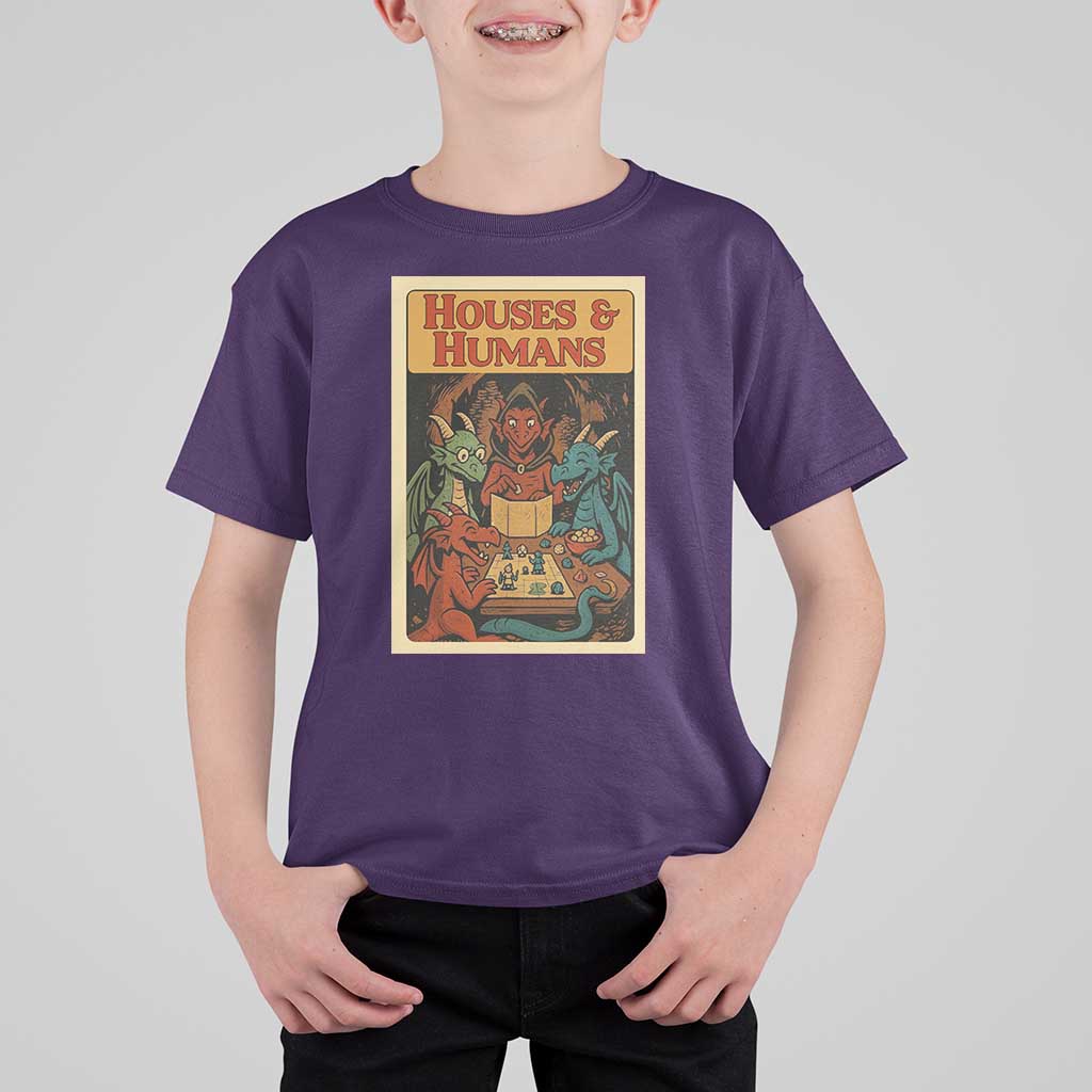Houses and Humans Fantasy Tabletop Game T Shirt For Kid Retro RPG Dragons Board Game Roleplay Fans - Wonder Print Shop
