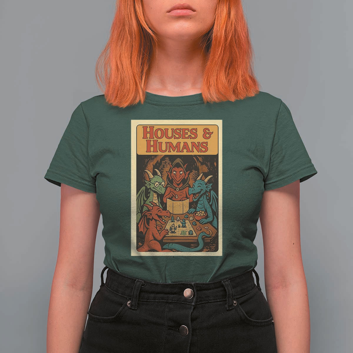 Houses and Humans Fantasy Tabletop Game T Shirt For Women Retro RPG Dragons Board Game Roleplay Fans - Wonder Print Shop