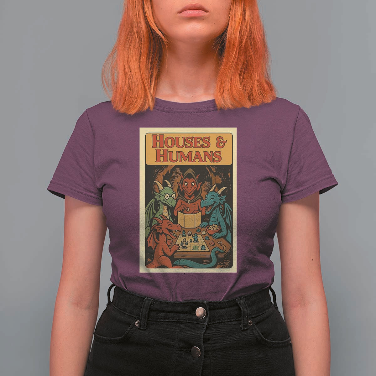 Houses and Humans Fantasy Tabletop Game T Shirt For Women Retro RPG Dragons Board Game Roleplay Fans - Wonder Print Shop