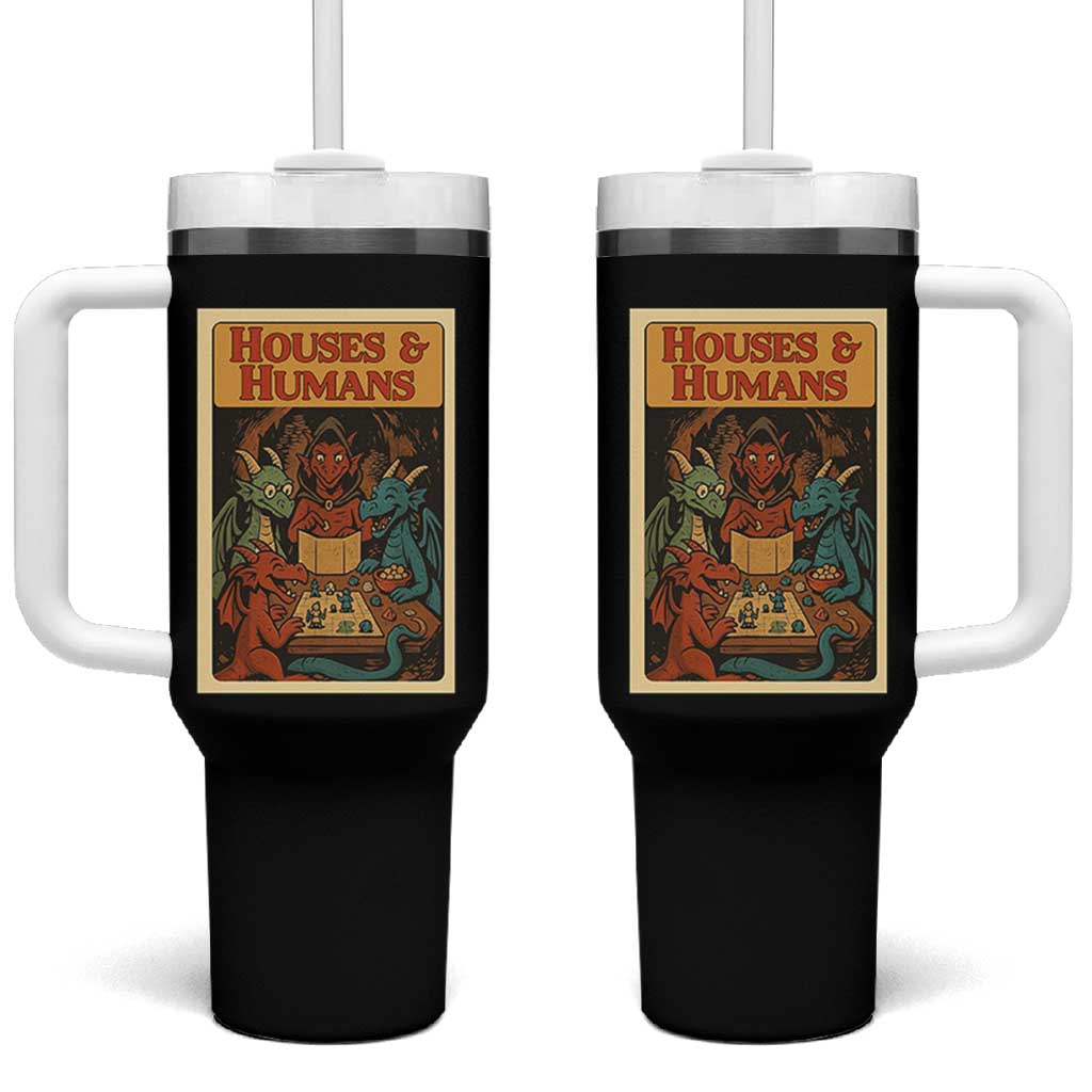 Houses and Humans Fantasy Tabletop Game Tumbler With Handle Retro RPG Dragons Board Game Roleplay Fans - Wonder Print Shop