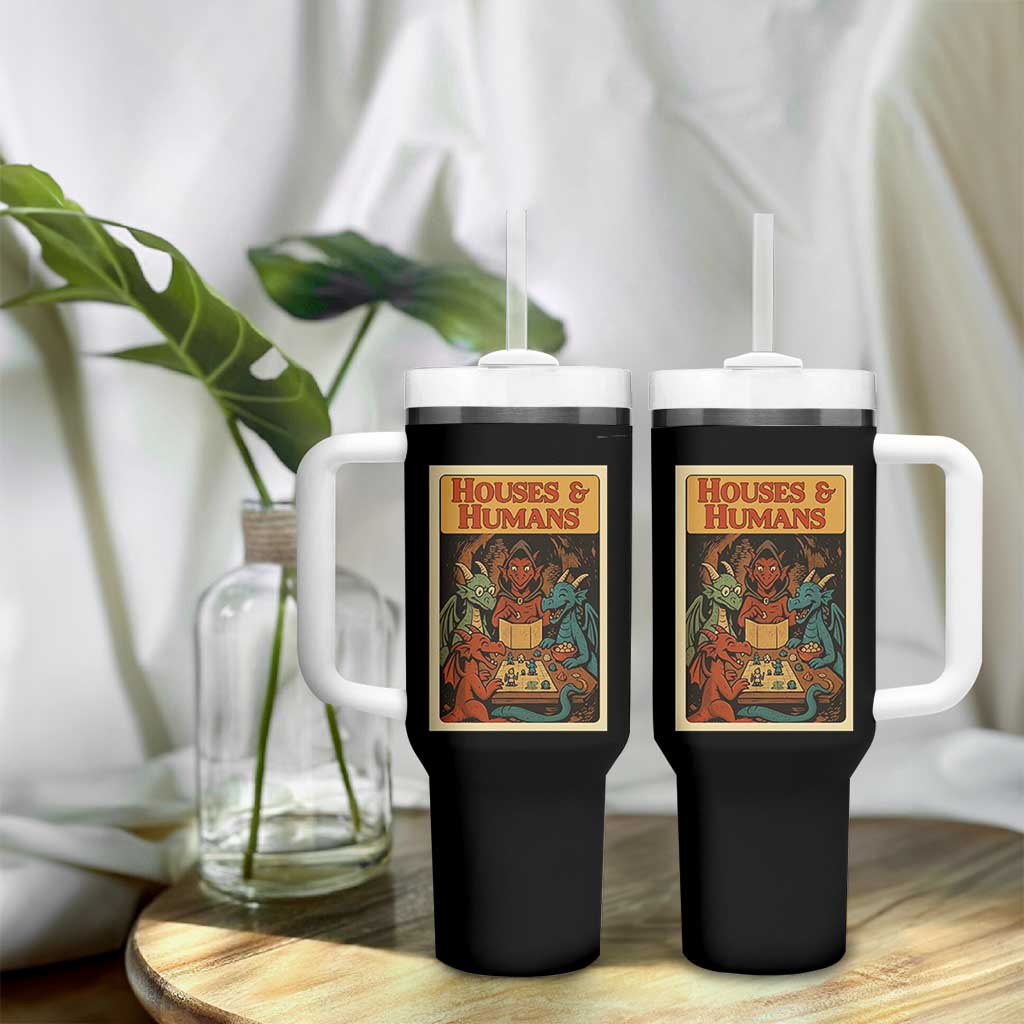 Houses and Humans Fantasy Tabletop Game Tumbler With Handle Retro RPG Dragons Board Game Roleplay Fans - Wonder Print Shop
