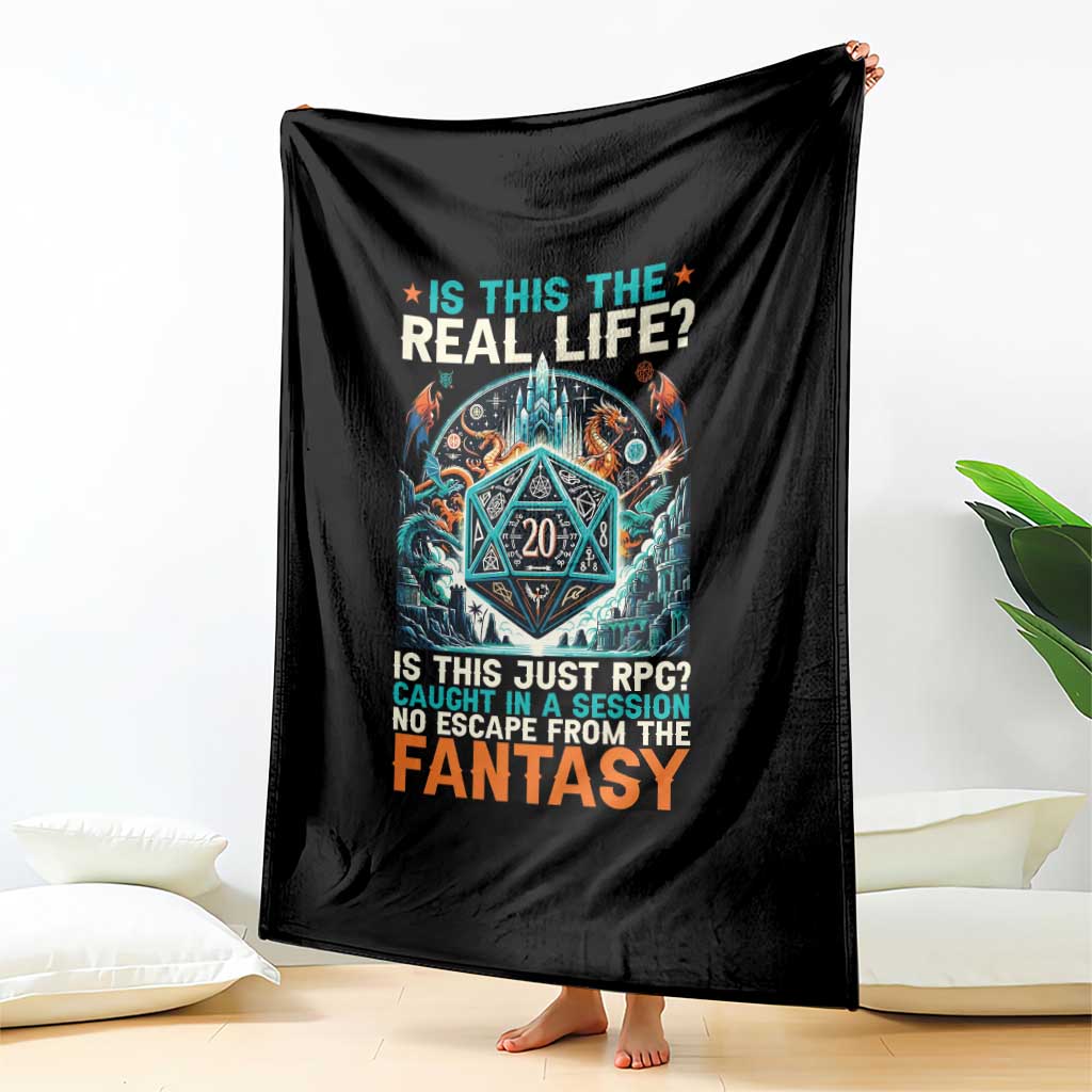 Is This the Real Life RPG Parody Fantasy Dice Throw Blanket Funny Epic Tabletop Dungeon Roleplay Game Fans - Wonder Print Shop