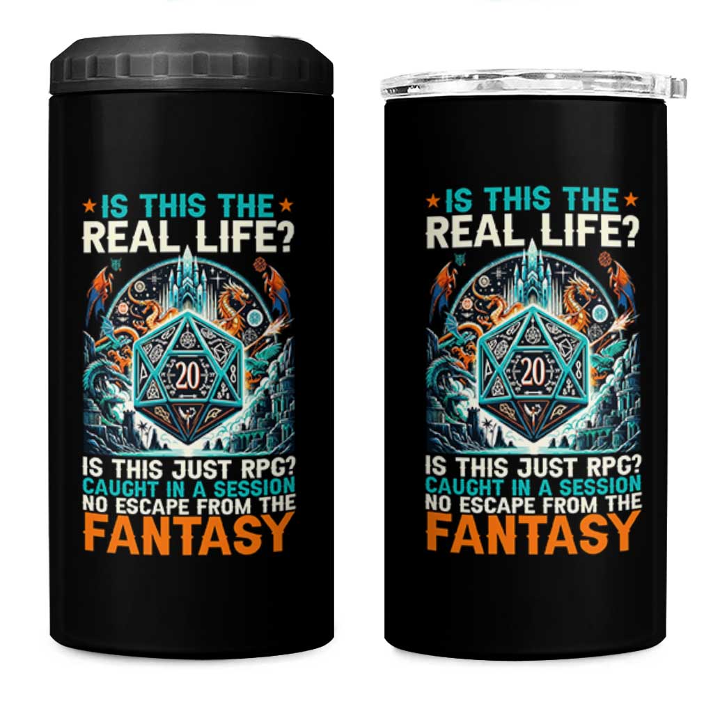Is This the Real Life RPG Parody Fantasy Dice 4 in 1 Can Cooler Tumbler Funny Epic Tabletop Dungeon Roleplay Game Fans - Wonder Print Shop