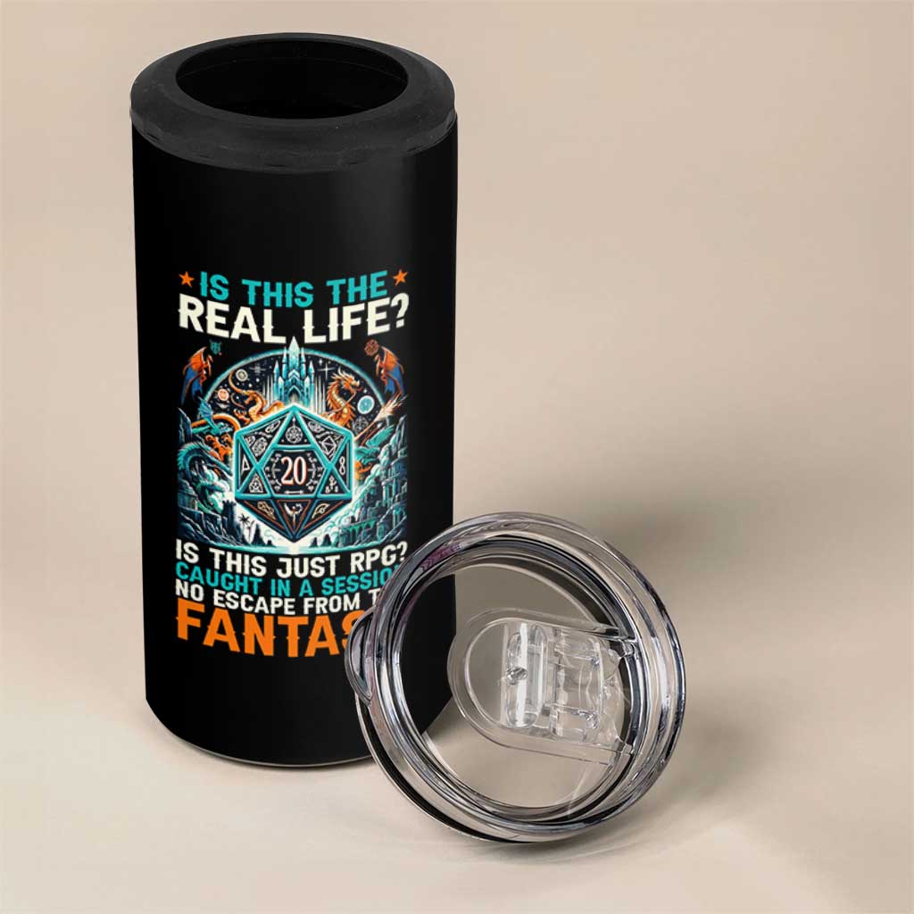 Is This the Real Life RPG Parody Fantasy Dice 4 in 1 Can Cooler Tumbler Funny Epic Tabletop Dungeon Roleplay Game Fans - Wonder Print Shop