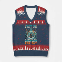 Is This the Real Life RPG Parody Fantasy Dice V-Neck Knit Sweater Vest Funny Epic Tabletop Dungeon Roleplay Game Fans - Wonder Print Shop