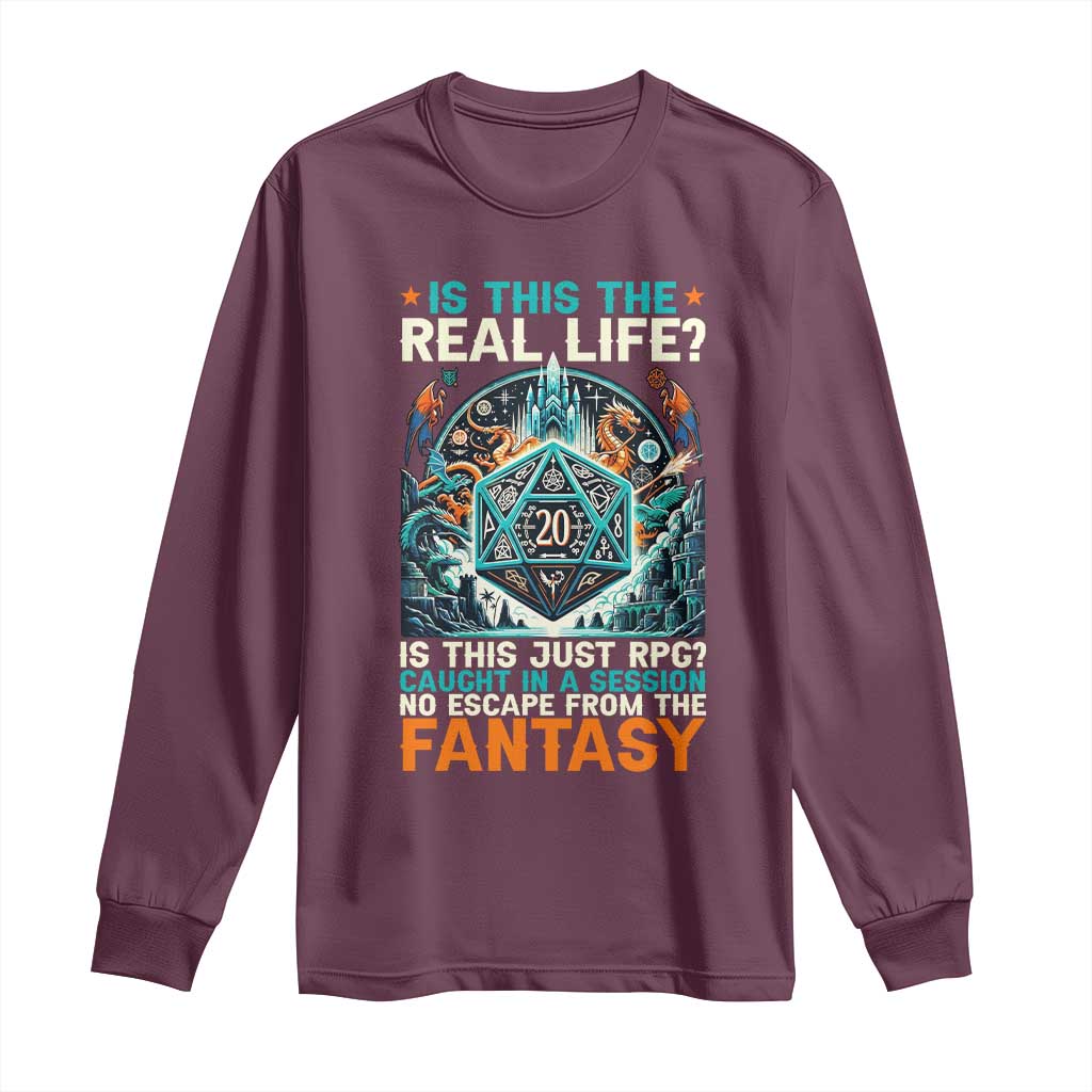 Is This the Real Life RPG Parody Fantasy Dice Long Sleeve Shirt Funny Epic Tabletop Dungeon Roleplay Game Fans - Wonder Print Shop