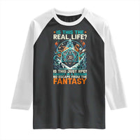 Is This the Real Life RPG Parody Fantasy Dice Raglan Shirt Funny Epic Tabletop Dungeon Roleplay Game Fans - Wonder Print Shop