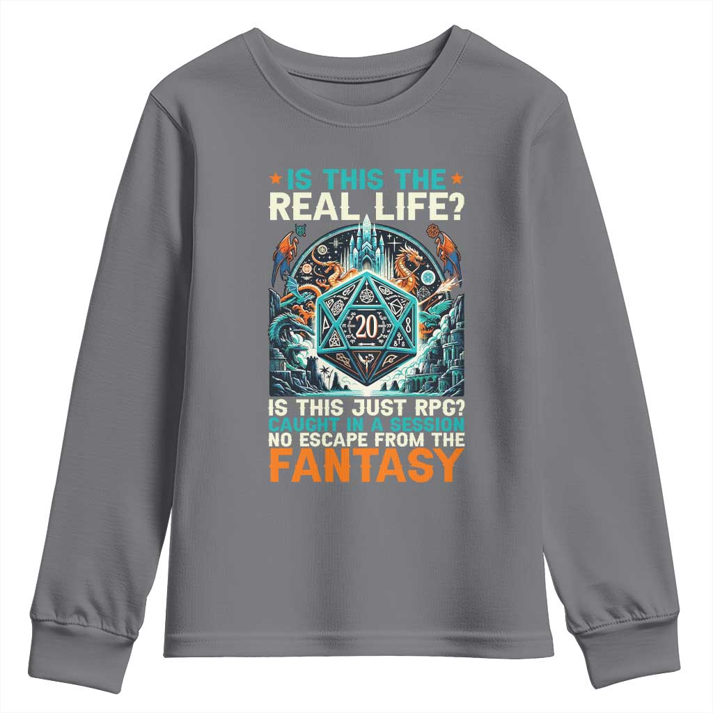 Is This the Real Life RPG Parody Fantasy Dice Youth Sweatshirt Funny Epic Tabletop Dungeon Roleplay Game Fans - Wonder Print Shop